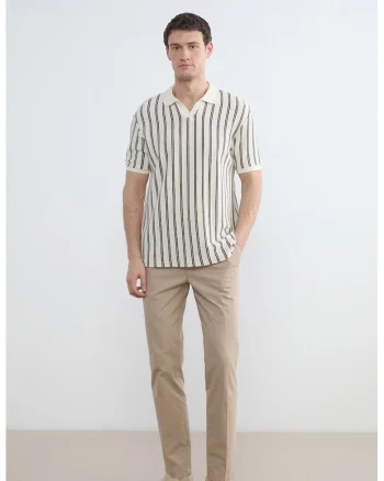 Tricou polo cu dungi, Negru/Bej deschis