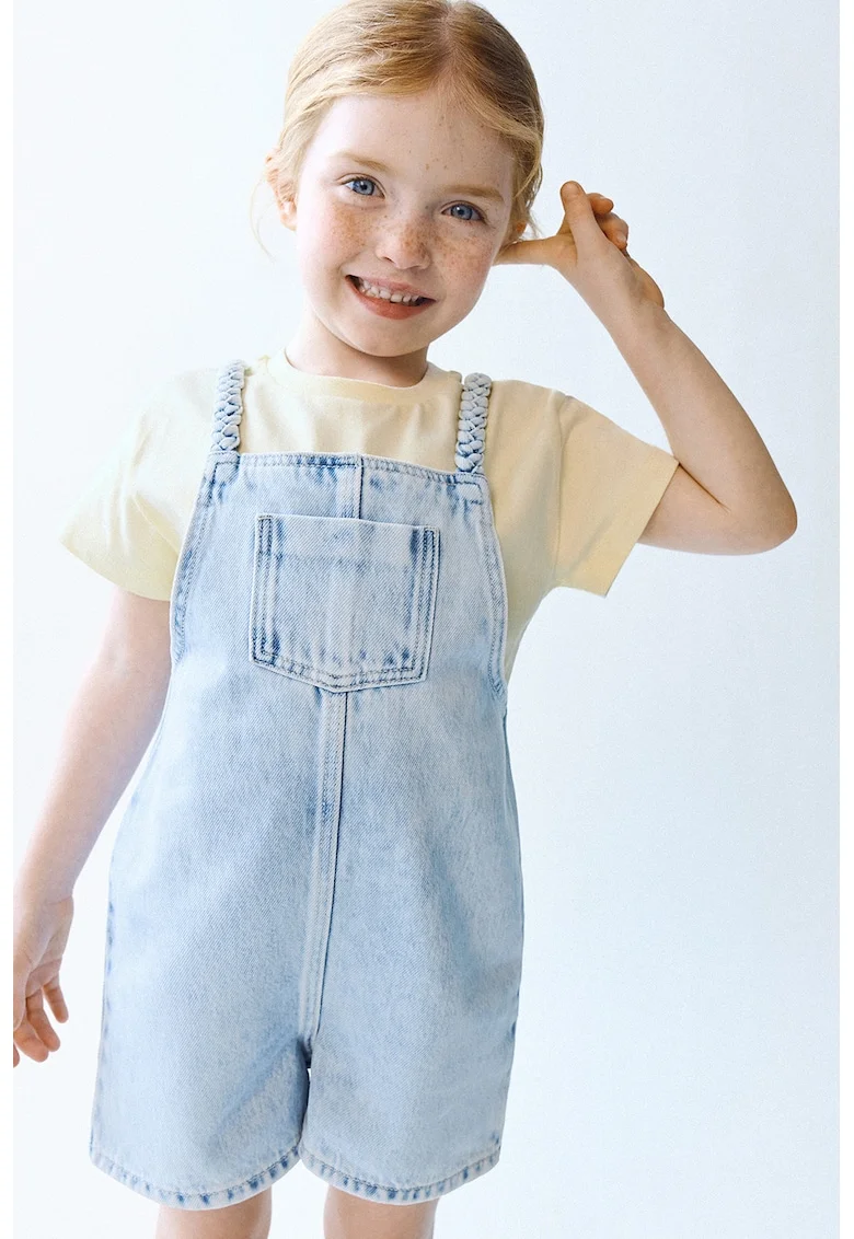 Sarafan din denim cu bretele impletite, Albastru deschis