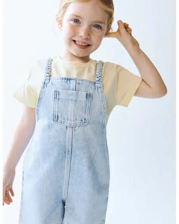 Sarafan din denim cu bretele impletite, Albastru deschis