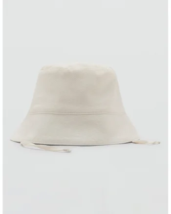 Palarie bucket de in si bumbac, Alb murdar