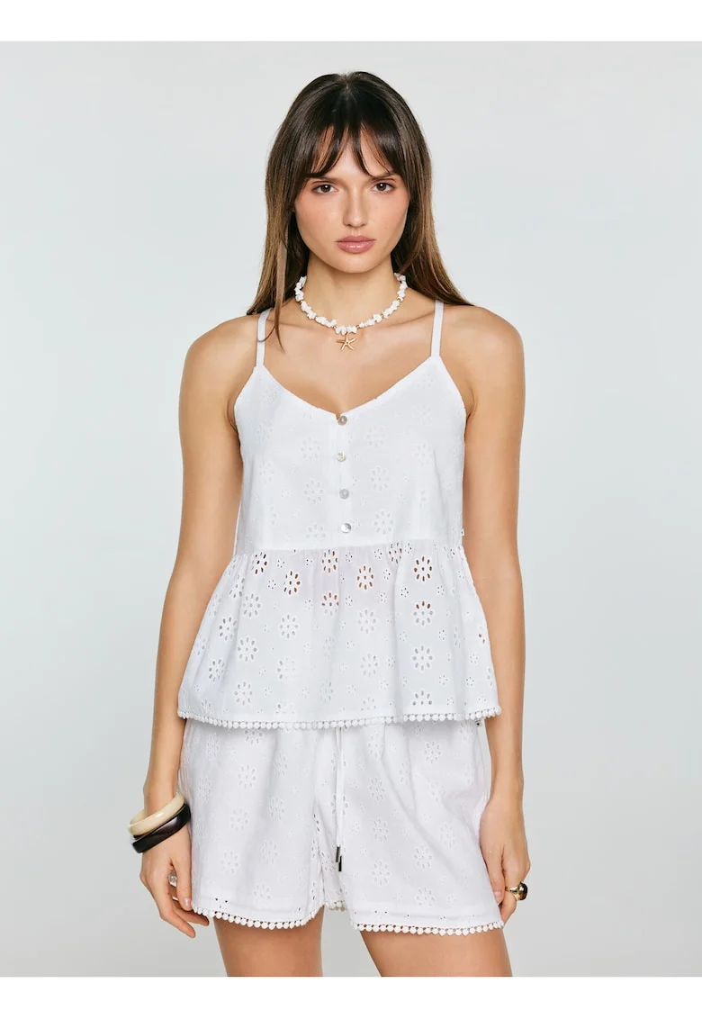Top din bumbac cu broderii Balbina