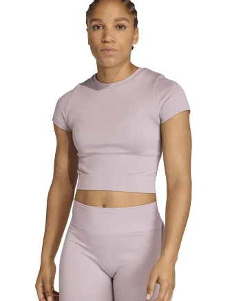 Tricou crop tricotat pentru fitness Workout Essentials, Lila pal