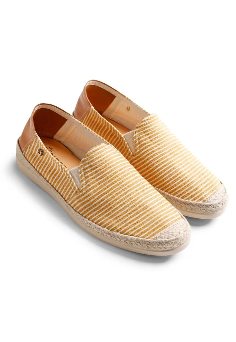 Espadrile cu varf rotund si dungi, Galben