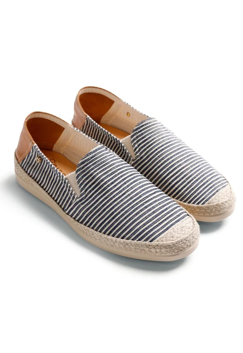 Espadrile cu varf rotund si dungi, Alb/Bleumarin