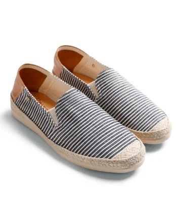 Espadrile cu varf rotund si dungi, Alb/Bleumarin