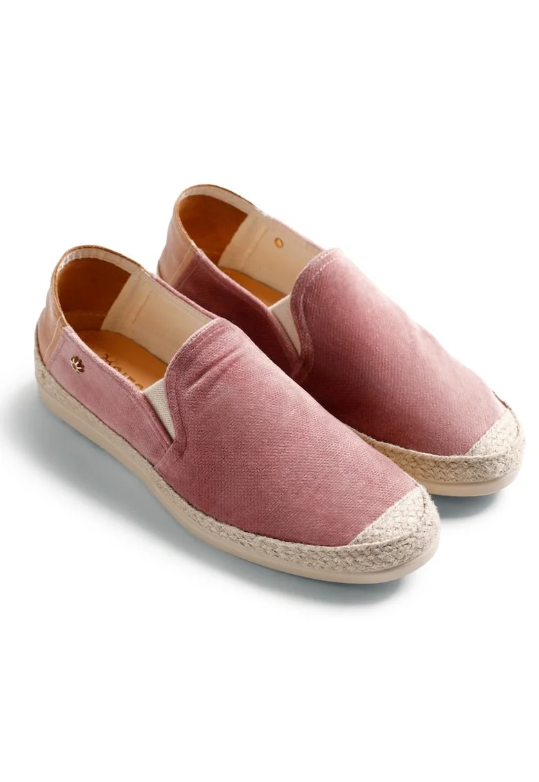 Espadrile cu aspect de reiat si varf rotund, Roz