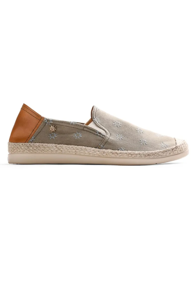 Espadrile brodate cu varf rotund, Kaki