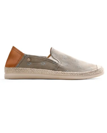 Espadrile brodate cu varf rotund, Kaki