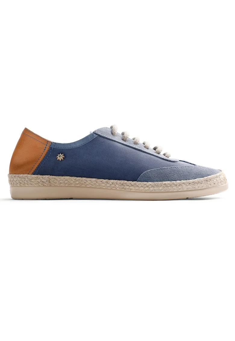 Espadrile cu piele intoarsa si insertii din piele, Albastru deschis