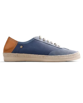 Espadrile cu piele intoarsa si insertii din piele, Albastru deschis