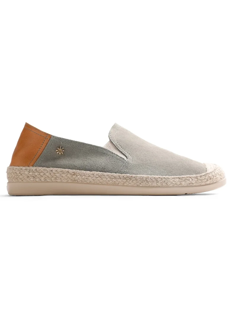 Espadrile din piele intoarsa si piele, Gri deschis