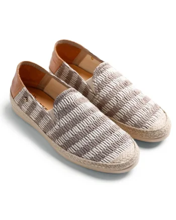 Espadrile cu varf rotund si dungi, Alb/Maro taupe