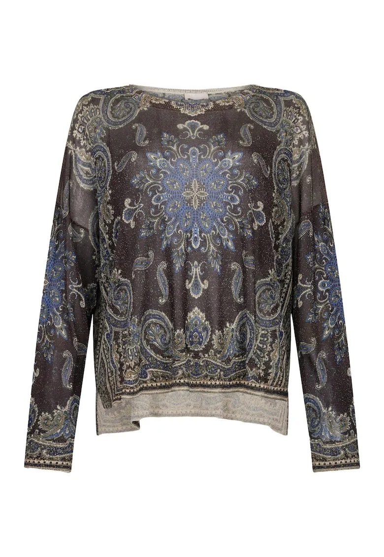 Pulover din lurex cu model, Maro inchis