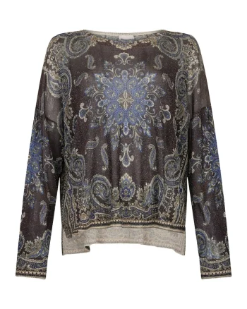 Pulover din lurex cu model, Maro inchis