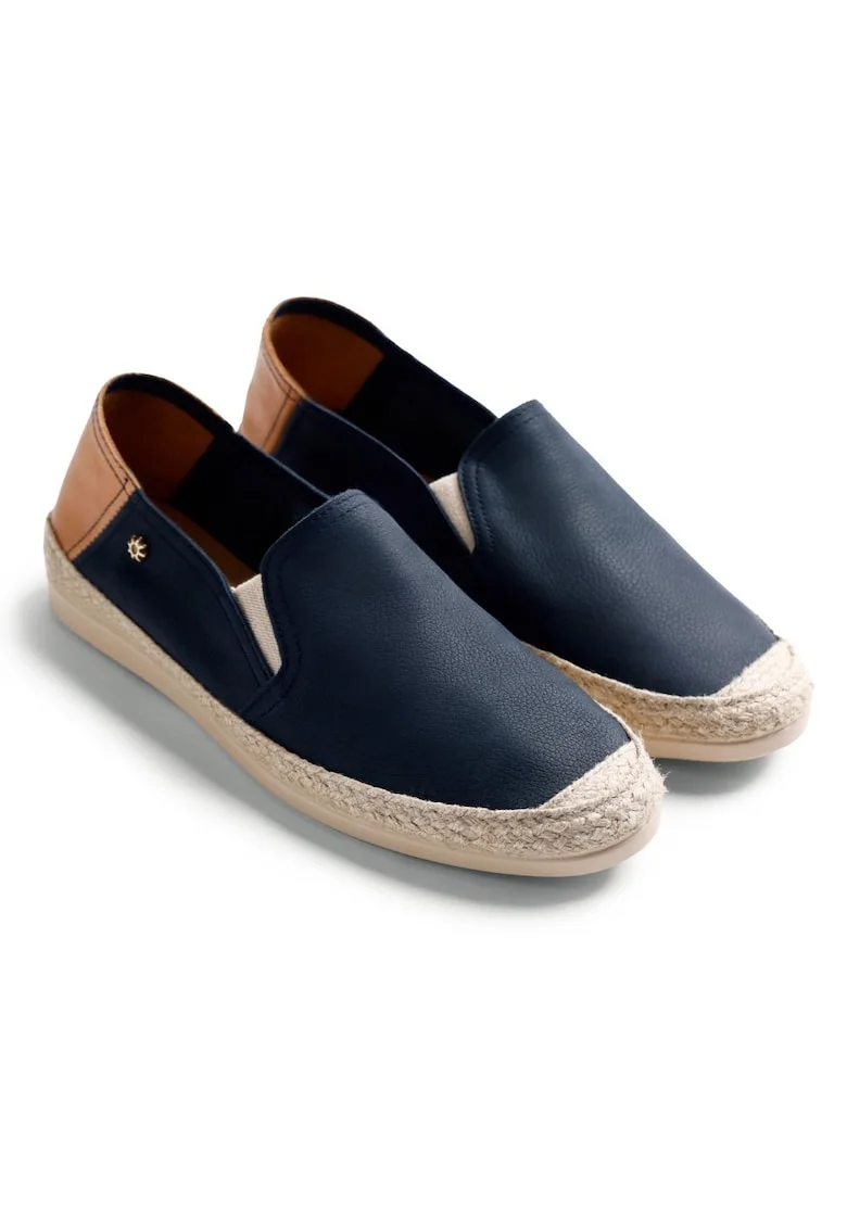 Espadrile din piele cu varf rotund, Bleumarin