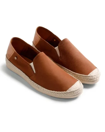 Espadrile din piele cu varf rotund, Maro scortisoara