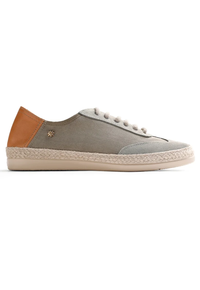 Espadrile cu piele intoarsa si insertii din piele, Gri deschis