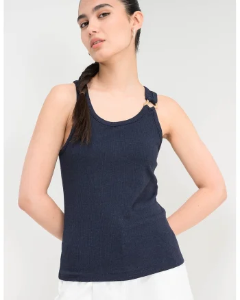Top uni slim fit Kiki, Bleumarin