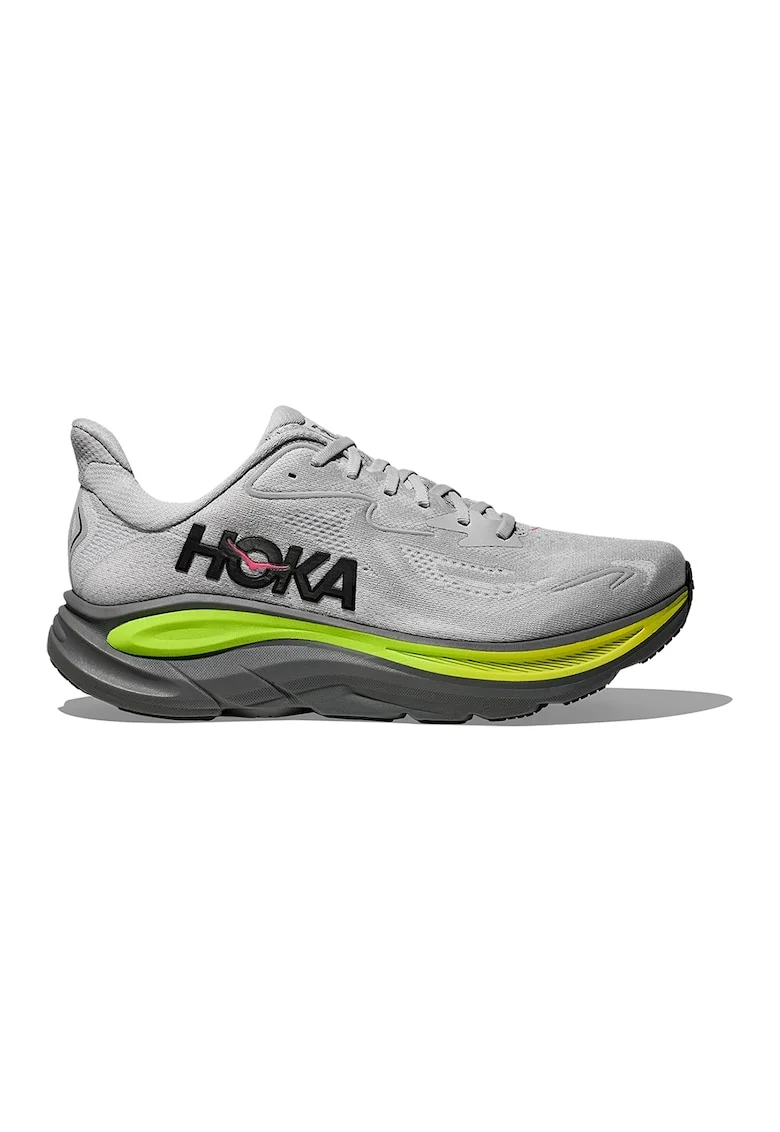 Pantofi Clifton 10 cu logo pentru alergare, Gri deschis/Verde lime