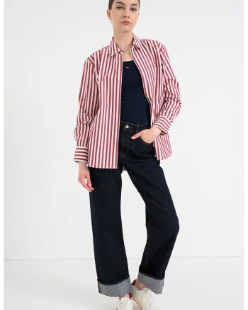 Top slim fit cu logo discret, Albastru inchis