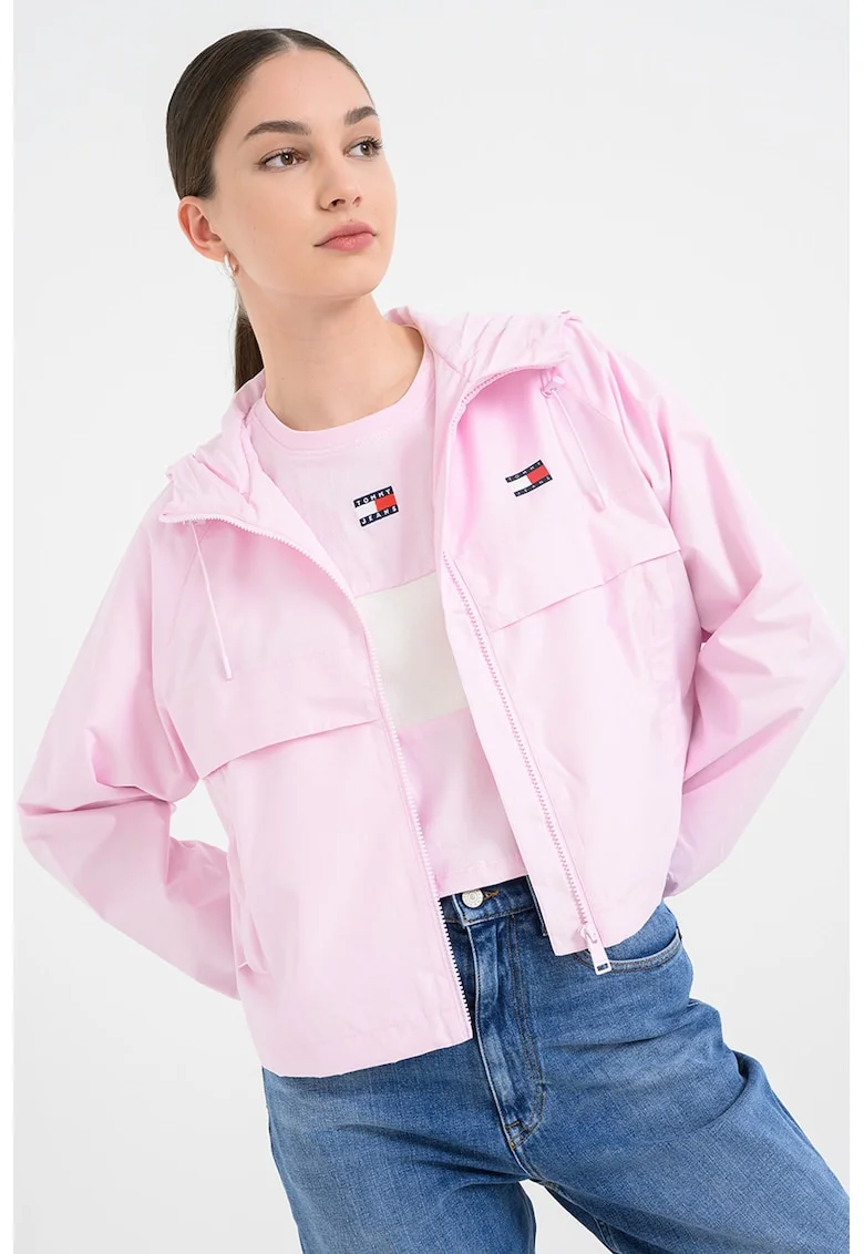 Jacheta crop cu gluga, Roz bombon