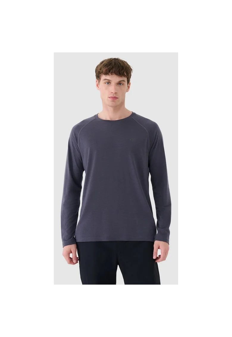 Bluza de trekking  maneca lunga, gri inchis, lana merino
