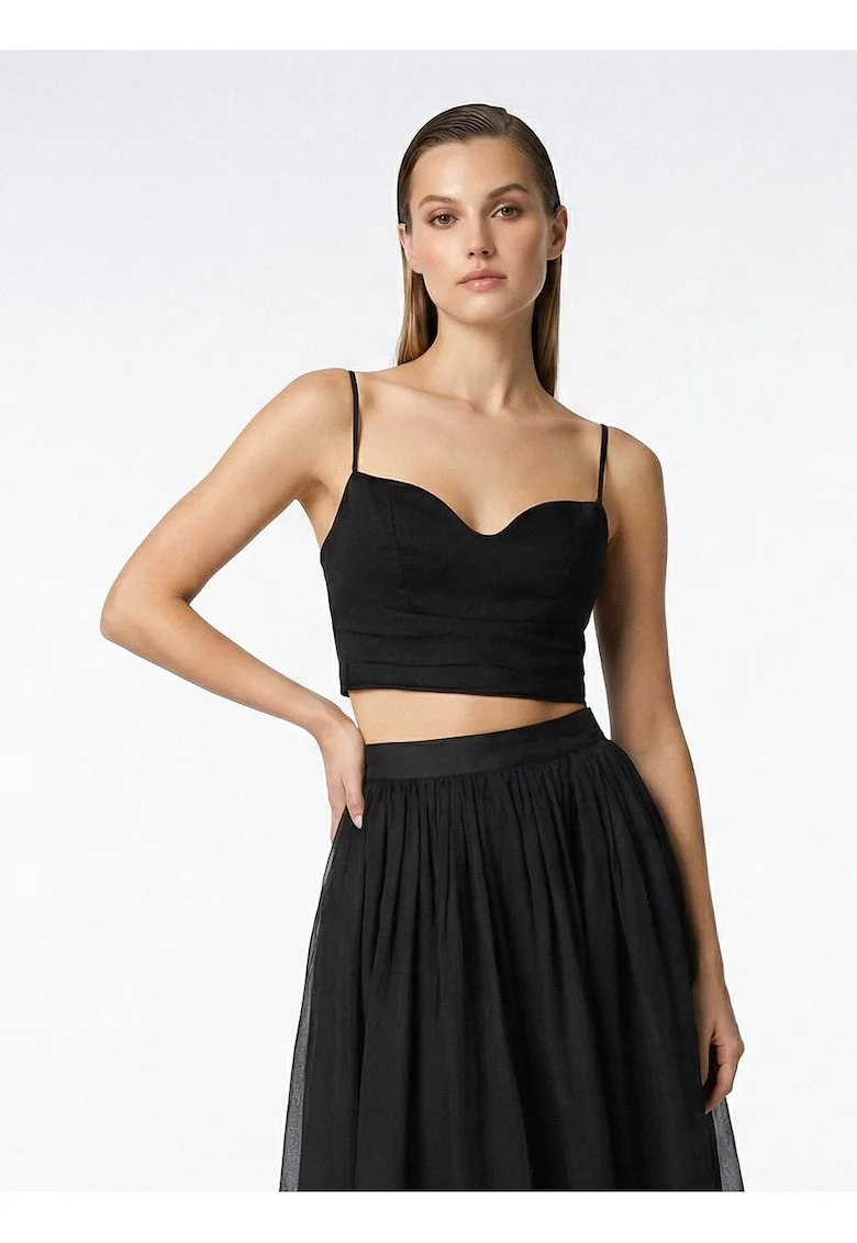 Top corset de matase cu bretele, Negru