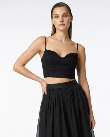 Top corset de matase cu bretele, Negru