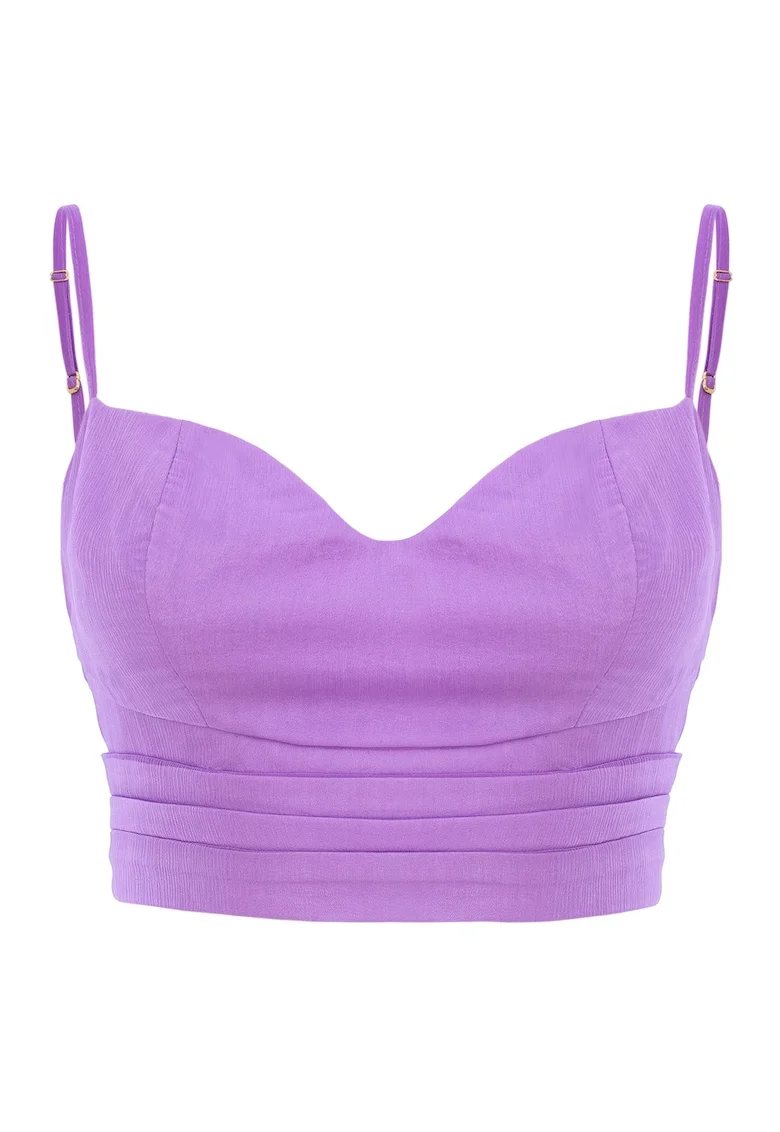 Top corset de matase cu bretele, Lila
