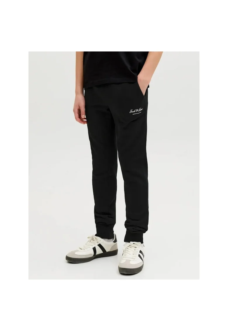 Pantaloni lungi de trening baieti, cu talie joasa, Regular fit, Negru,