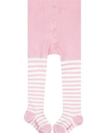 Dres cu model in dungi si detaliu logo, Alb/Roz pastel