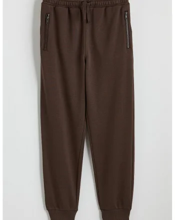 Pantaloni de trening regular fit cu buzunare cu fermoar, Maro pamantiu