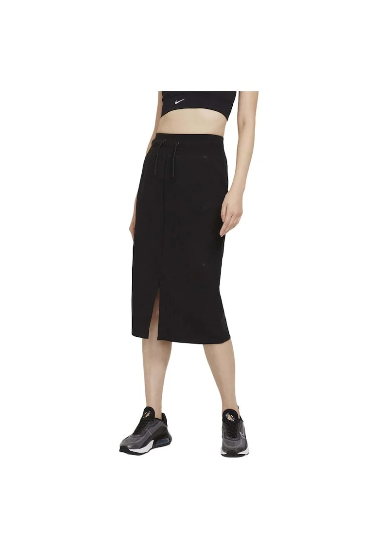 Fusta sport dama  Tech Fleece, detalii contrastante, croiala moderna, bumbac/poliester, negru,