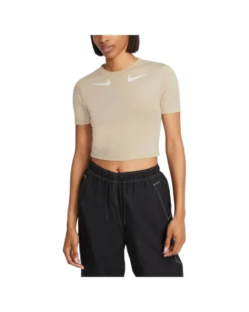 Tricou sport dama  Swoosh, croiala slim, bej, material jersey