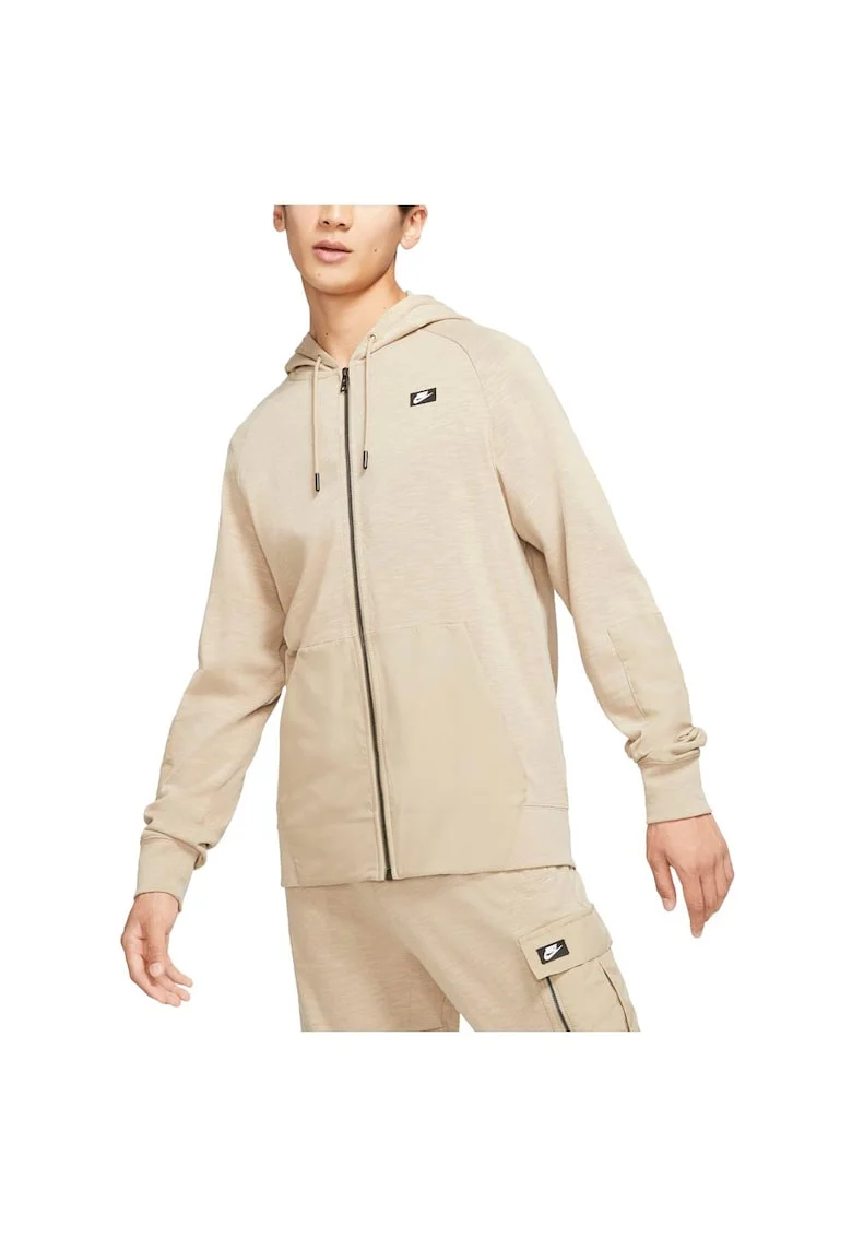Hanorac sport barbati  bej, bumbac, cu gluga si maneci raglan,
