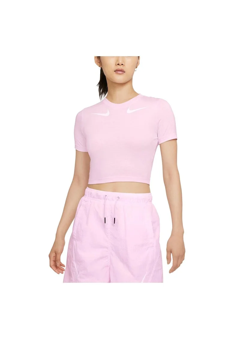 Tricou sport dama,  Swoosh, croiala slim, roz, material jersey