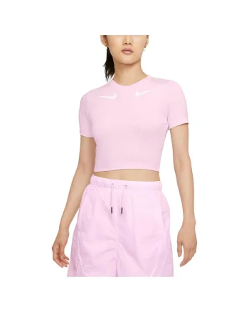 Tricou sport dama,  Swoosh, croiala slim, roz, material jersey