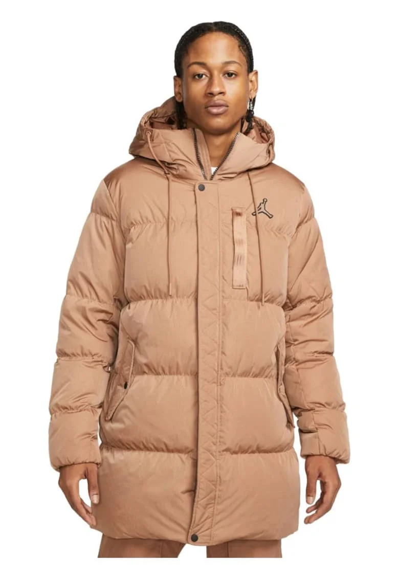 Geaca barbati,  parka cu puf, hidrofug, gluga reglabila, bej, nailon,