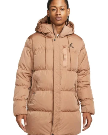 Geaca barbati,  parka cu puf, hidrofug, gluga reglabila, bej, nailon,