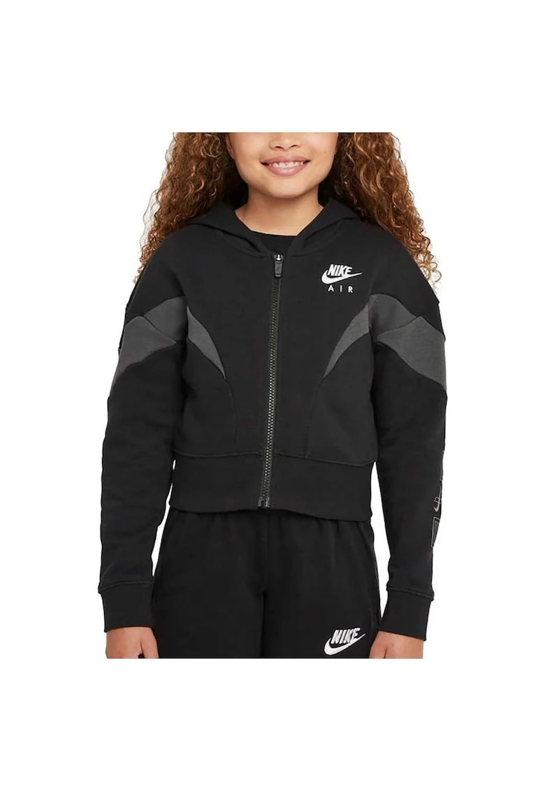 Hanorac sport copii  Air, design scurt, maneci largi, bumbac, negru,