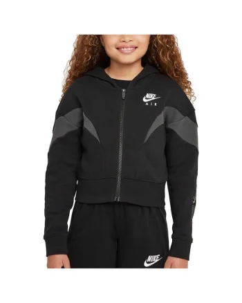 Hanorac sport copii  Air, design scurt, maneci largi, bumbac, negru,