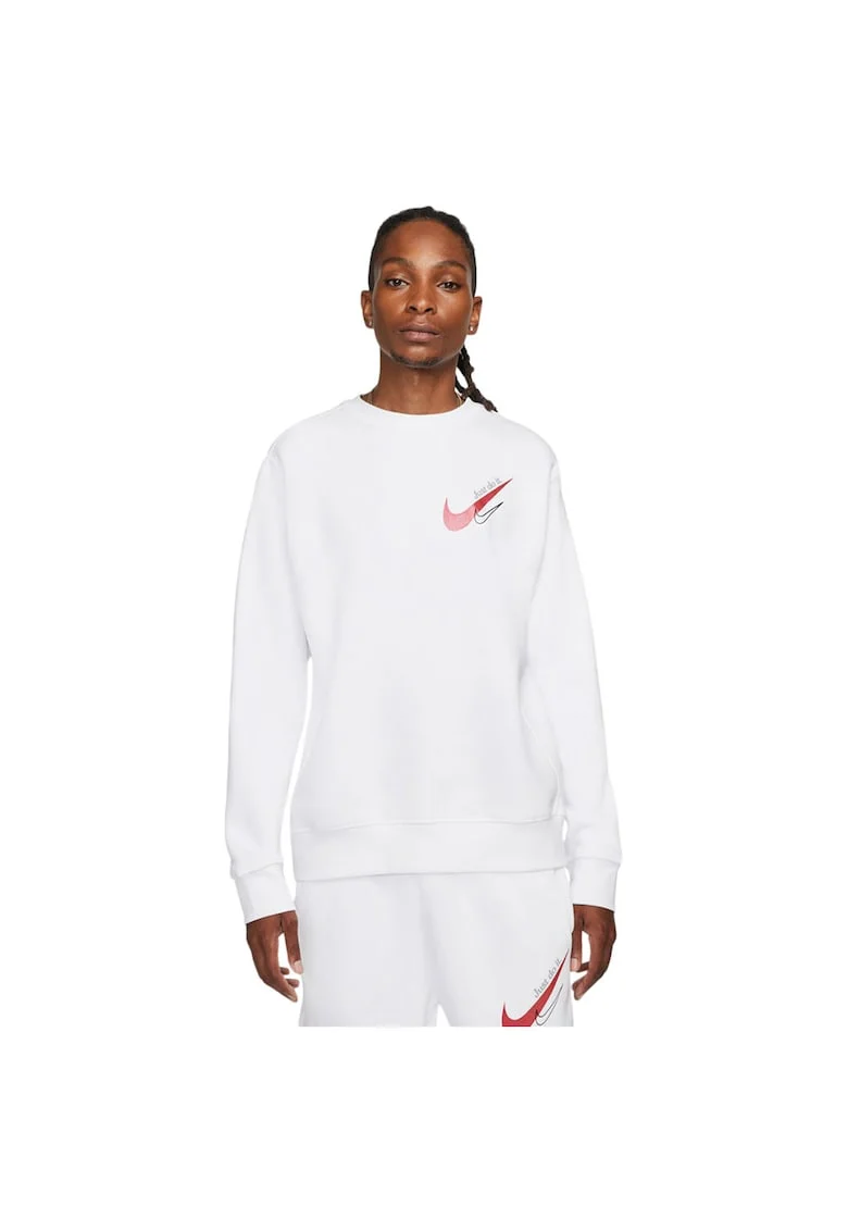 Bluza  Sportswear barbati, fleece moale, croiala lejera, alb, 80% bumbac/20% poliester