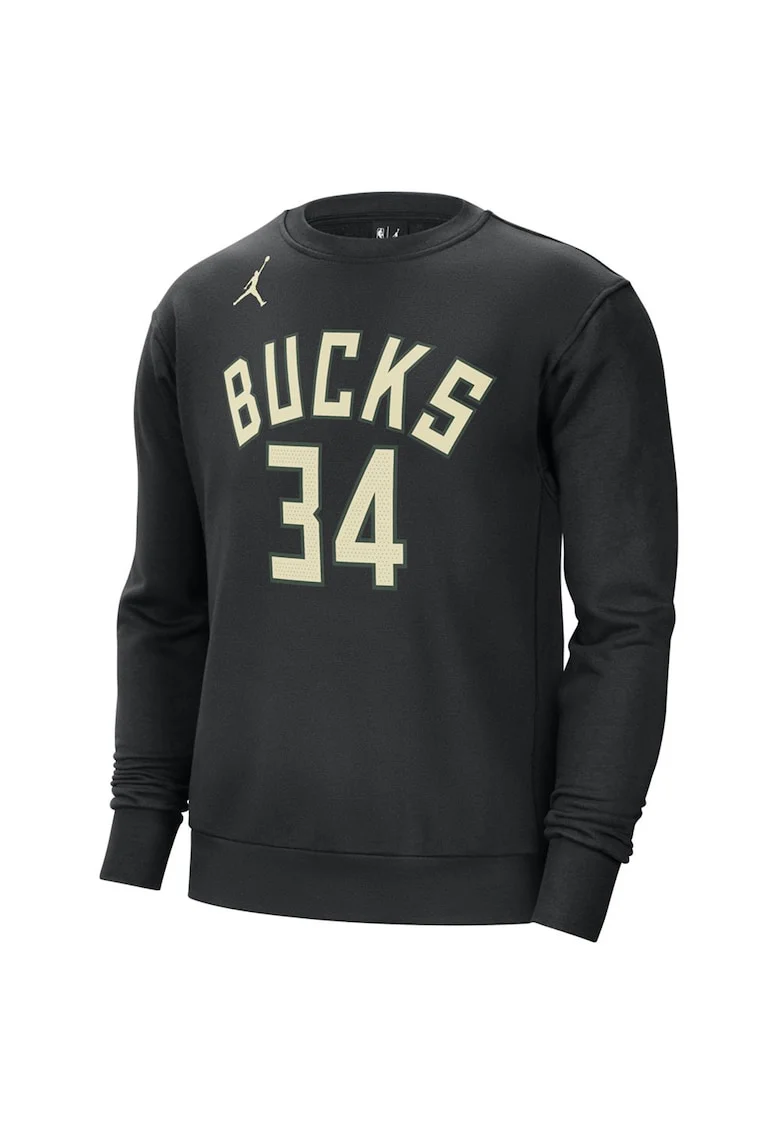 Bluza sport barbati  Milwaukee Bucks, negru, fleece, cu numele si numarul jucatorului,