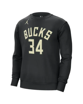 Bluza sport barbati  Milwaukee Bucks, negru, fleece, cu numele si numarul jucatorului,