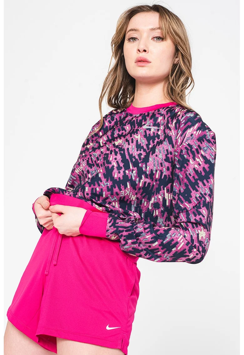 Bluza cu tehnologie Dri-Fit si imprimeu, pentru alergare Pacer, Mov inchis/Ametist