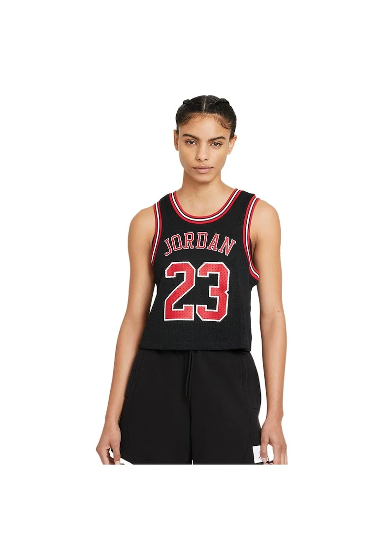 Maiou sport dama  model Essentials, croiala lejera, imprimeuri cu model, poliester, Rosu/Negru