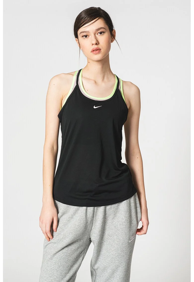 Top cu spate decupat si tehnologie Dri-Fit pentru fitness, Negru