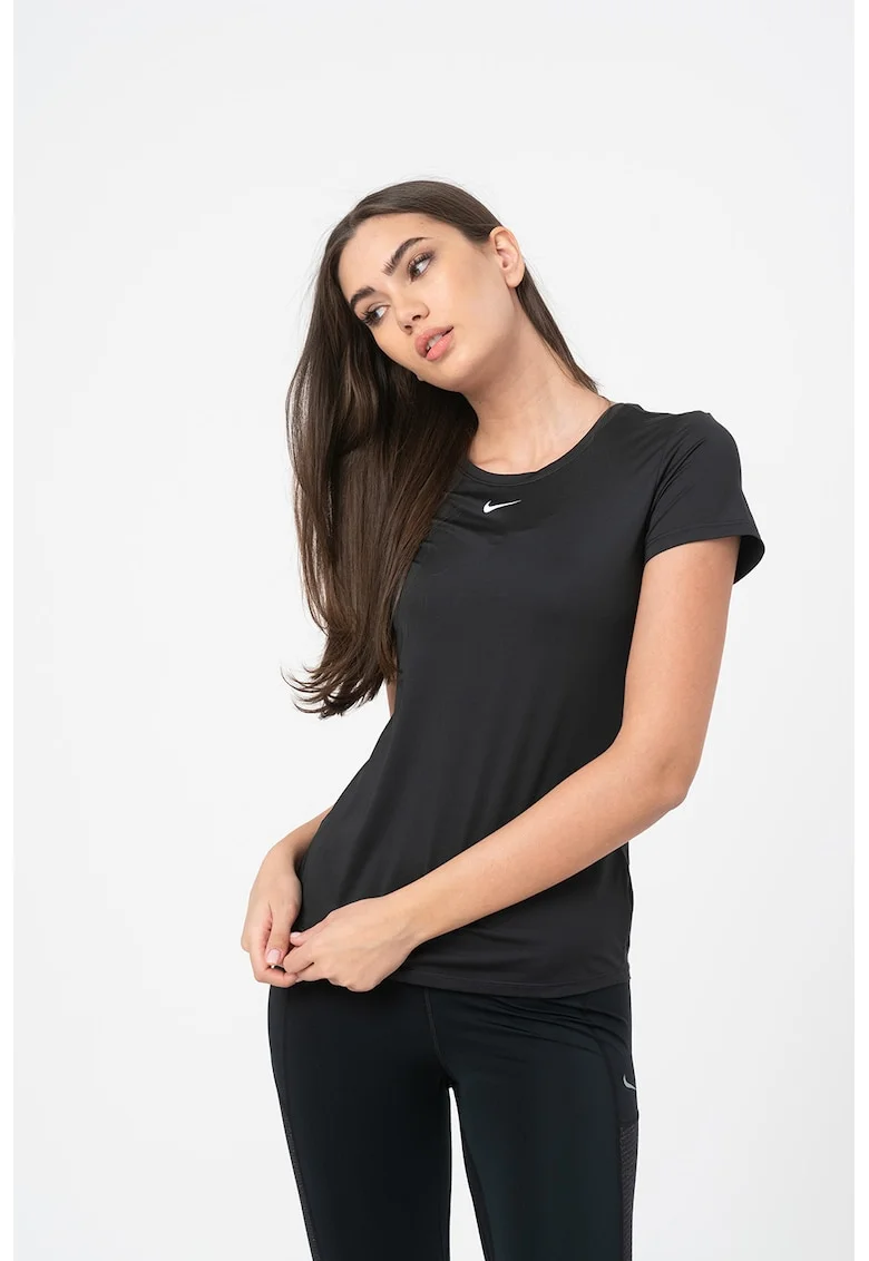 Tricou slim fit cu tehnologie Dri-FIT, pentru fitness One, Negru