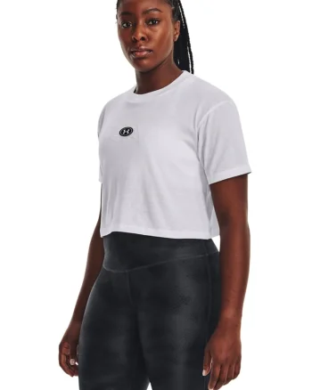 Tricou crop pentru fitness, Alb optic