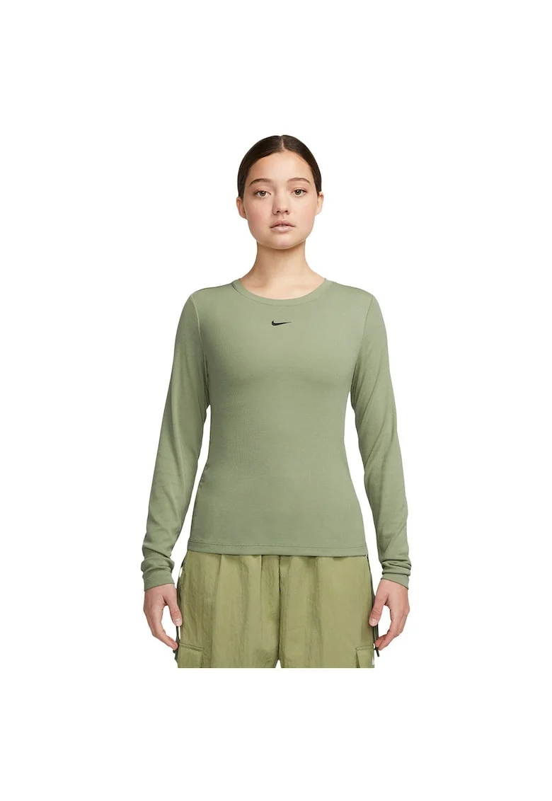 Top scurt  maneca lunga, nervuri, verde, poliester